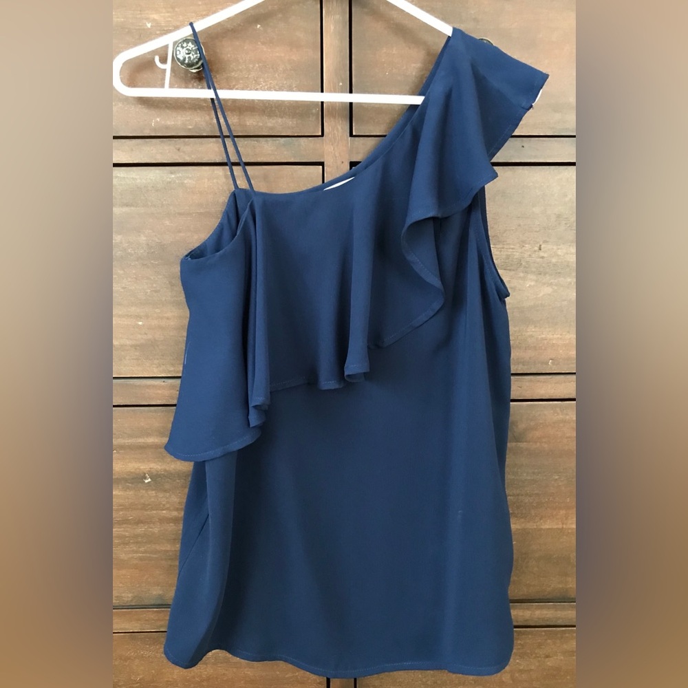 Naked Zebra One Shoulder Ruffle Blouse Size Small